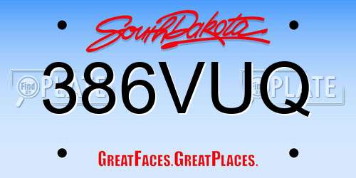 386VUQ South Dakota License Plate