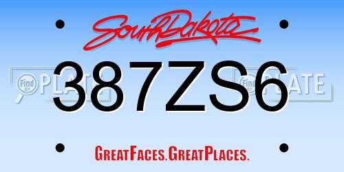 387ZS6 South Dakota License Plate