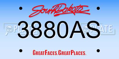 3880AS South Dakota License Plate