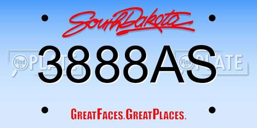 3888AS South Dakota License Plate