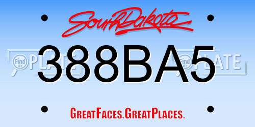 388BA5 South Dakota License Plate