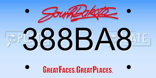 388BA8 South Dakota License Plate