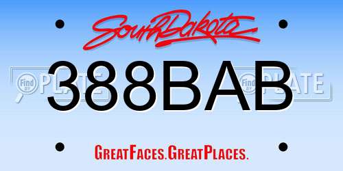 388BAB South Dakota License Plate