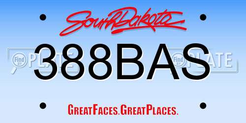 388BAS South Dakota License Plate