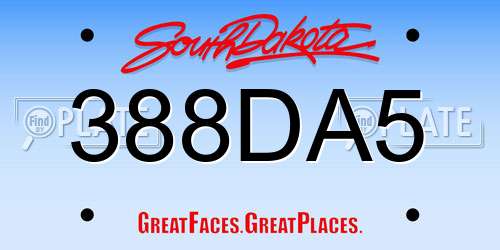 388DA5 South Dakota License Plate