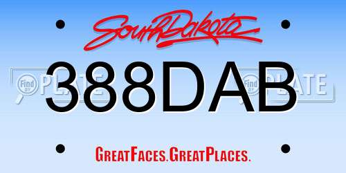 388DAB South Dakota License Plate