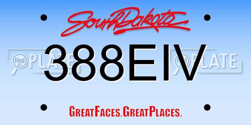 388EIV South Dakota License Plate