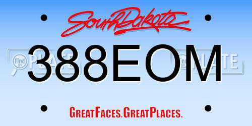 388EOM South Dakota License Plate