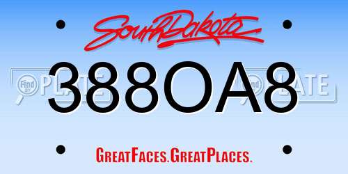 388OA8 South Dakota License Plate