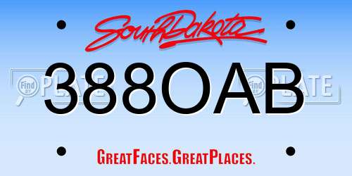 388OAB South Dakota License Plate