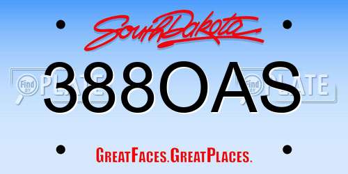 388OAS South Dakota License Plate