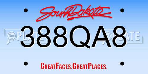 388QA8 South Dakota License Plate