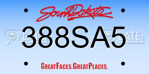 388SA5 South Dakota License Plate