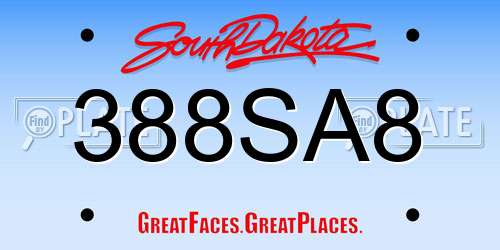 388SA8 South Dakota License Plate
