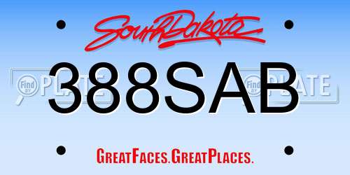 388SAB South Dakota License Plate