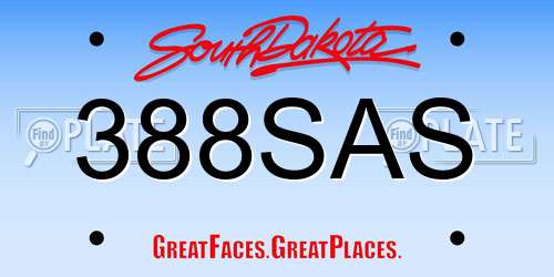 388SAS South Dakota License Plate