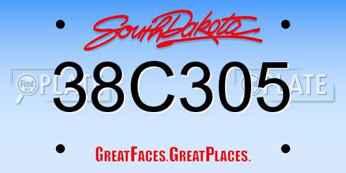 38C305 South Dakota License Plate