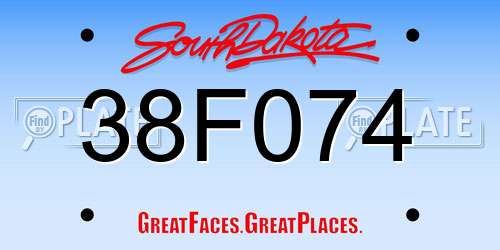 38F074 South Dakota License Plate