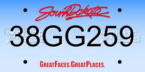 38GG259 South Dakota License Plate