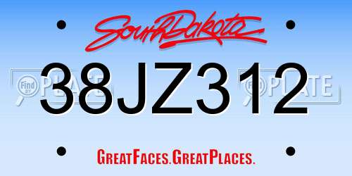 38JZ312 South Dakota License Plate