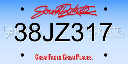 38JZ317 South Dakota License Plate