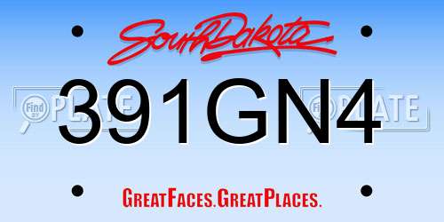 391GN4 South Dakota License Plate