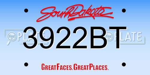3922BT South Dakota License Plate