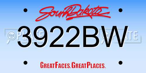 3922BW South Dakota License Plate