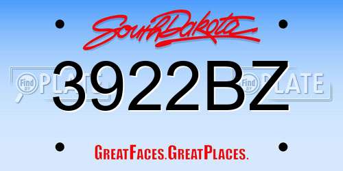 3922BZ South Dakota License Plate