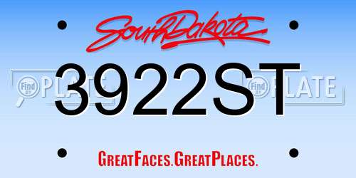 3922ST South Dakota License Plate