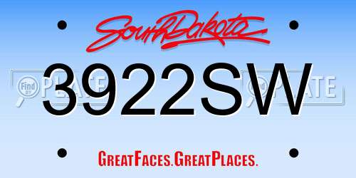 3922SW South Dakota License Plate