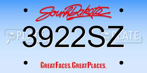 3922SZ South Dakota License Plate