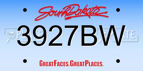3927BW South Dakota License Plate