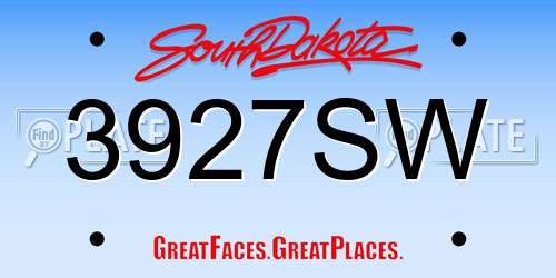 3927SW South Dakota License Plate