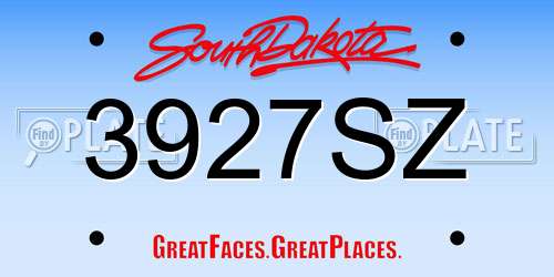 3927SZ South Dakota License Plate