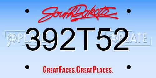 392T52 South Dakota License Plate