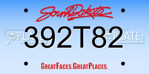 392T82 South Dakota License Plate