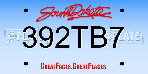 392TB7 South Dakota License Plate