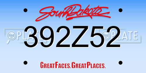392Z52 South Dakota License Plate
