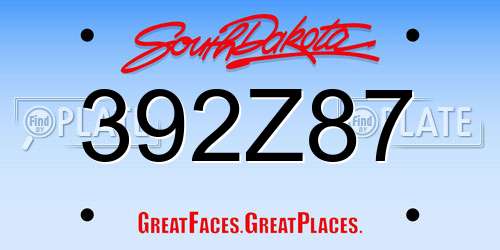 392Z87 South Dakota License Plate