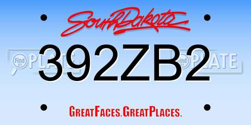 392ZB2 South Dakota License Plate