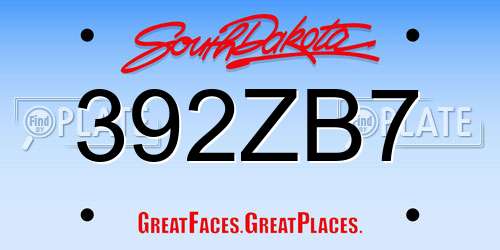 392ZB7 South Dakota License Plate