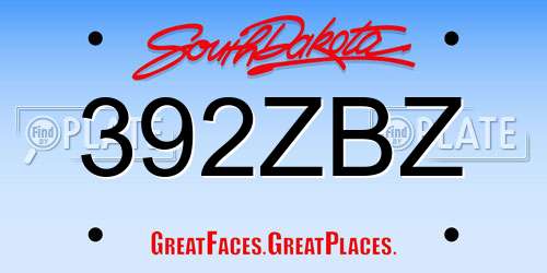 392ZBZ South Dakota License Plate