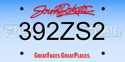 392ZS2 South Dakota License Plate
