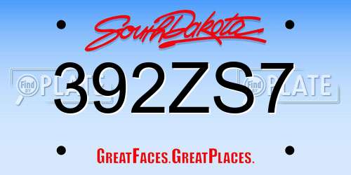 392ZS7 South Dakota License Plate