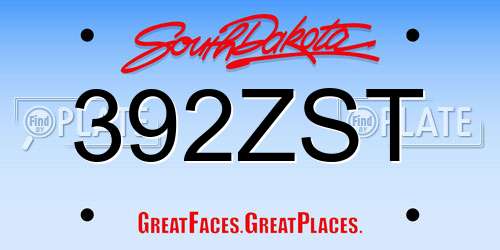 392ZST South Dakota License Plate