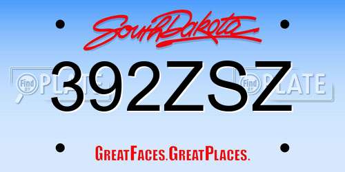 392ZSZ South Dakota License Plate