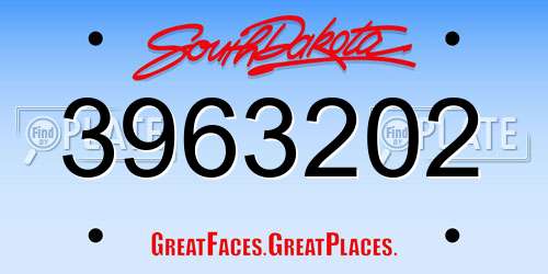3963202 South Dakota License Plate