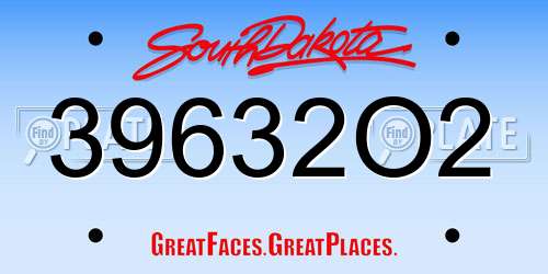 39632O2 South Dakota License Plate