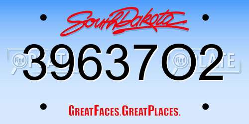 39637O2 South Dakota License Plate